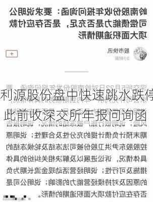 利源股份盘中快速跳水跌停 此前收深交所年报问询函