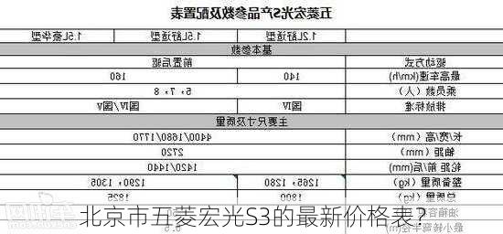 北京市五菱宏光S3的最新价格表？