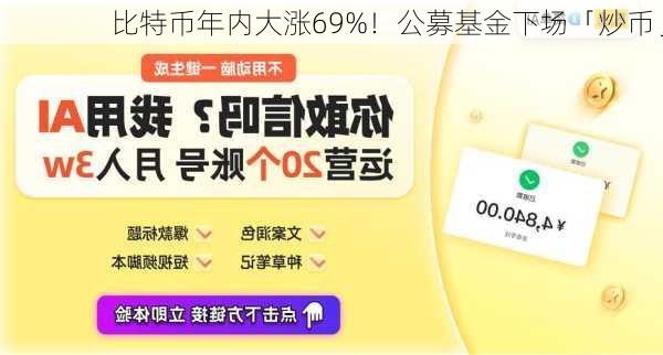 比特币年内大涨69%！公募基金下场「炒币」