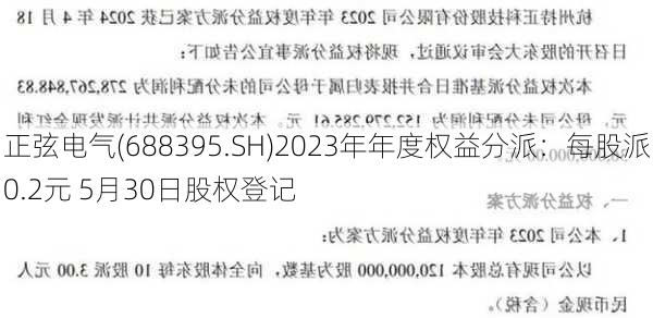 正弦电气(688395.SH)2023年年度权益分派：每股派0.2元 5月30日股权登记