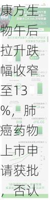 康方生物午后拉升跌幅收窄至13%，肺癌药物上市申请获批，否认临床数据不及预期