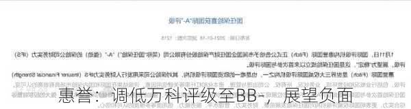 惠誉：调低万科评级至BB-，展望负面