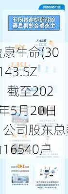 盈康生命(300143.SZ)：截至2024年5月20日，公司股东总数为16540户