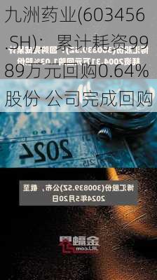 九洲药业(603456.SH)：累计耗资9989万元回购0.64%股份 公司完成回购