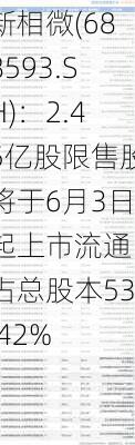 新相微(688593.SH)：2.45亿股限售股将于6月3日起上市流通 占总股本53.42%