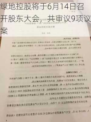 绿地控股将于6月14日召开股东大会，共审议9项议案