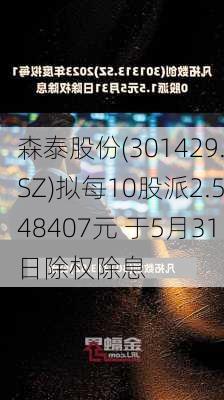 森泰股份(301429.SZ)拟每10股派2.548407元 于5月31日除权除息