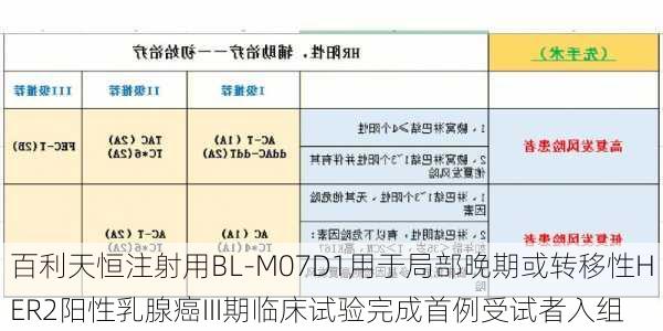 百利天恒注射用BL-M07D1用于局部晚期或转移性HER2阳性乳腺癌III期临床试验完成首例受试者入组