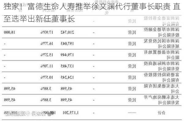 独家！富德生命人寿推举徐文渊代行董事长职责 直至选举出新任董事长