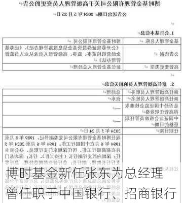 博时基金新任张东为总经理  曾任职于中国银行、招商银行