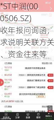 *ST中润(000506.SZ)收年报问询函，要求说明关联方关系、资金往来等