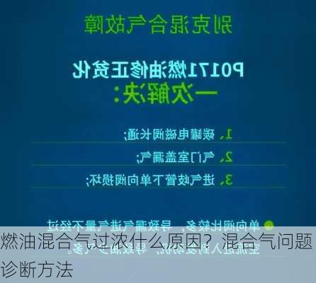 燃油混合气过浓什么原因？混合气问题诊断方法