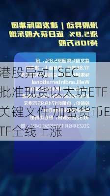 港股异动 | SEC批准现货以太坊ETF关键文件 加密货币ETF全线上涨