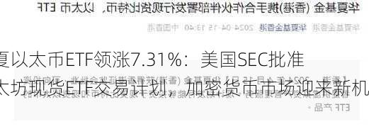 华夏以太币ETF领涨7.31%：美国SEC批准以太坊现货ETF交易计划，加密货币市场迎来新机遇