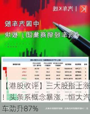 【港股收评】三大股指上涨！头条系概念暴涨，恒大汽车劲升87%