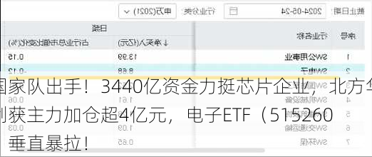 国家队出手！3440亿资金力挺芯片企业，北方华创获主力加仓超4亿元，电子ETF（515260）垂直暴拉！