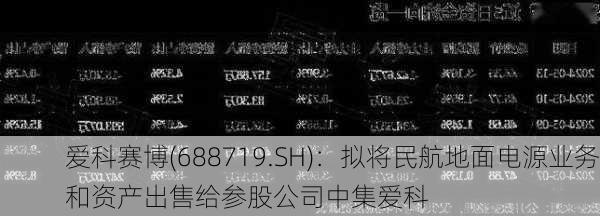 爱科赛博(688719.SH)：拟将民航地面电源业务和资产出售给参股公司中集爱科