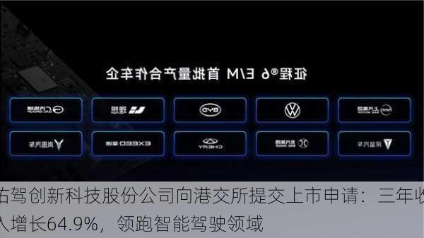 佑驾创新科技股份公司向港交所提交上市申请：三年收入增长64.9%，领跑智能驾驶领域