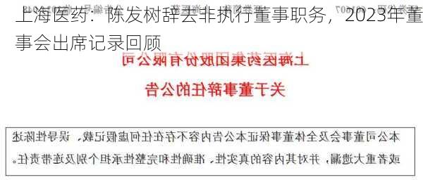 上海医药：陈发树辞去非执行董事职务，2023年董事会出席记录回顾