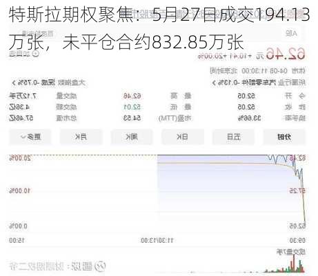 特斯拉期权聚焦：5月27日成交194.13万张，未平仓合约832.85万张