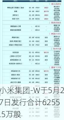 小米集团-W于5月27日发行合计6255.5万股