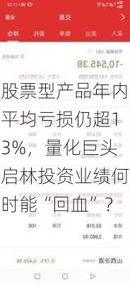 股票型产品年内平均亏损仍超13%，量化巨头启林投资业绩何时能“回血”？