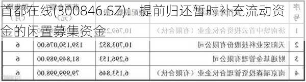 首都在线(300846.SZ)：提前归还暂时补充流动资金的闲置募集资金