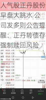 人气股正丹股份早盘大跳水 公司发多则公告提醒：正丹转债存强制赎回风险