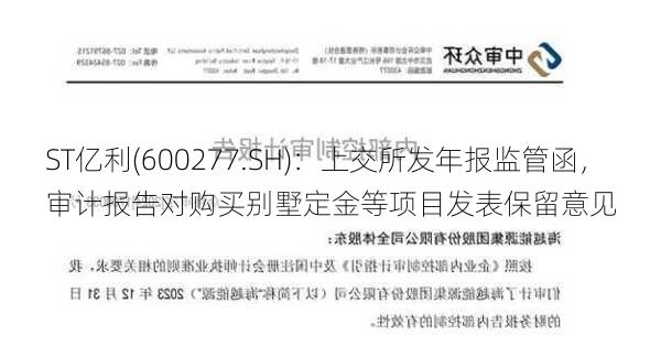 ST亿利(600277.SH)：上交所发年报监管函，审计报告对购买别墅定金等项目发表保留意见