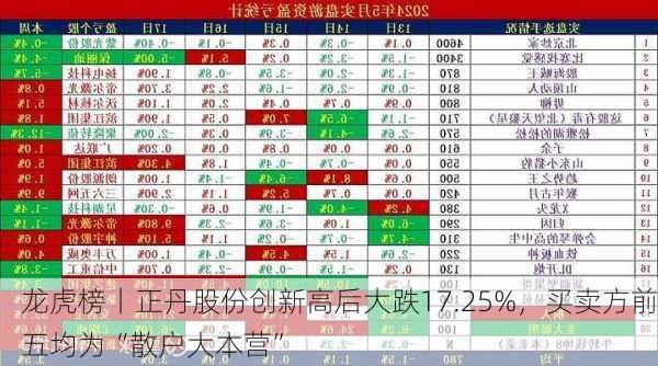 龙虎榜丨正丹股份创新高后大跌17.25%，买卖方前五均为“散户大本营”