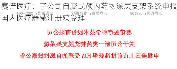 赛诺医疗：子公司自膨式颅内药物涂层支架系统申报国内医疗器械注册获受理