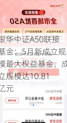 银华中证A50联接基金：5月新成立规模最大权益基金，成立规模达10.81亿元