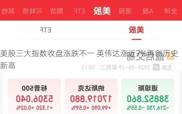 美股三大指数收盘涨跌不一 英伟达涨近7%再创历史新高