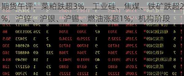 期货午评：菜粕跌超3%，工业硅、焦煤、铁矿跌超2%，沪锌、沪银、沪锡、燃油涨超1%；机构阶段