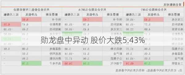 勋龙盘中异动 股价大跌5.43%