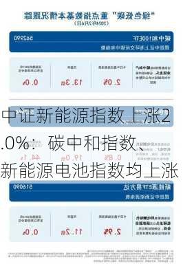 中证新能源指数上涨2.0%：碳中和指数、新能源电池指数均上涨