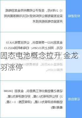 固态电池概念拉升 金龙羽涨停