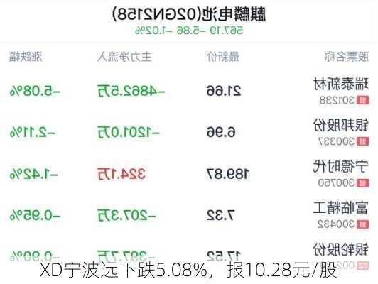 XD宁波远下跌5.08%，报10.28元/股