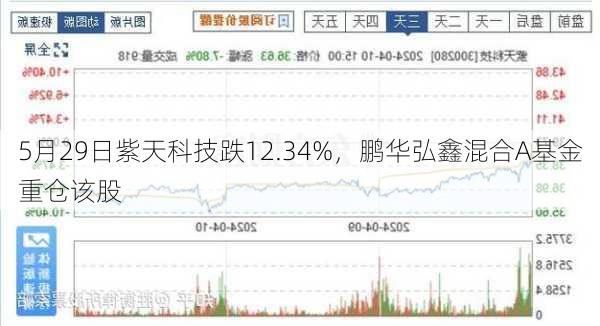 5月29日紫天科技跌12.34%，鹏华弘鑫混合A基金重仓该股