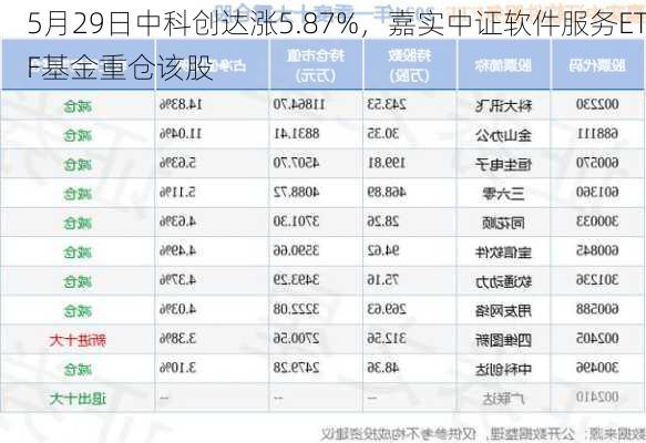 5月29日中科创达涨5.87%，嘉实中证软件服务ETF基金重仓该股