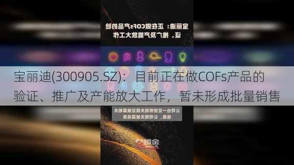 宝丽迪(300905.SZ)：目前正在做COFs产品的验证、推广及产能放大工作，暂未形成批量销售