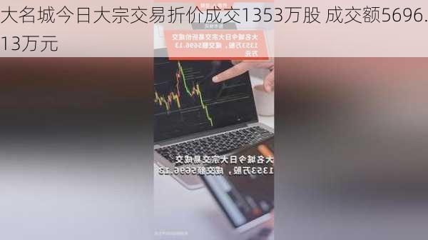 大名城今日大宗交易折价成交1353万股 成交额5696.13万元