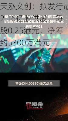 天泓文创：拟发行最多2.16亿股供股，每股0.25港元，净筹约5300万港元