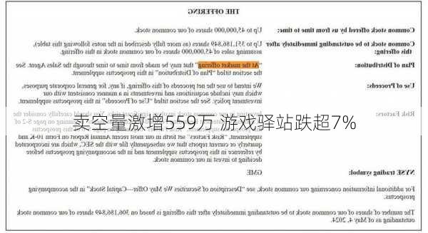 卖空量激增559万 游戏驿站跌超7%