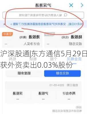 沪深股通|东方通信5月29日获外资卖出0.03%股份