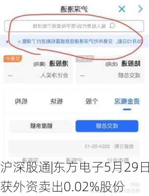 沪深股通|东方电子5月29日获外资卖出0.02%股份