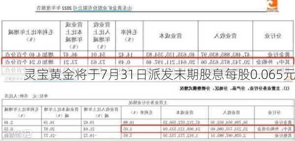 灵宝黄金将于7月31日派发末期股息每股0.065元