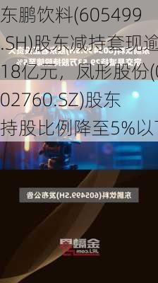 东鹏饮料(605499.SH)股东减持套现逾18亿元，凤形股份(002760.SZ)股东持股比例降至5%以下