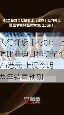 大行评级｜花旗：上调比亚迪目标价至475港元 上调今明两年销量预期