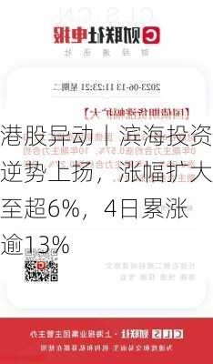 港股异动丨滨海投资逆势上扬，涨幅扩大至超6%，4日累涨逾13%